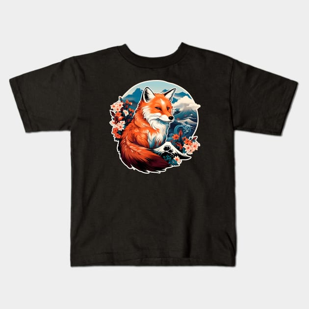 Ukiyo-e Japan fox Kids T-Shirt by beangeerie